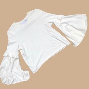 K/LAB White Cream Cotton Crew Frill Sleeve Sweater